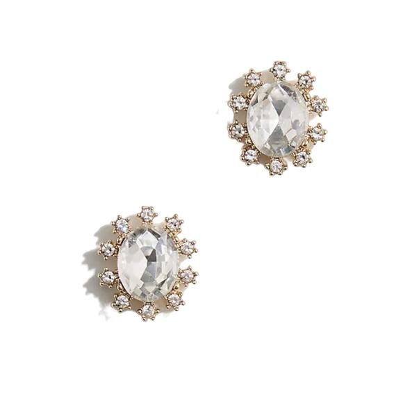 NWT J. Crew Elegant Gold Crystal Oval Gem Earrings - Picture 1 of 5